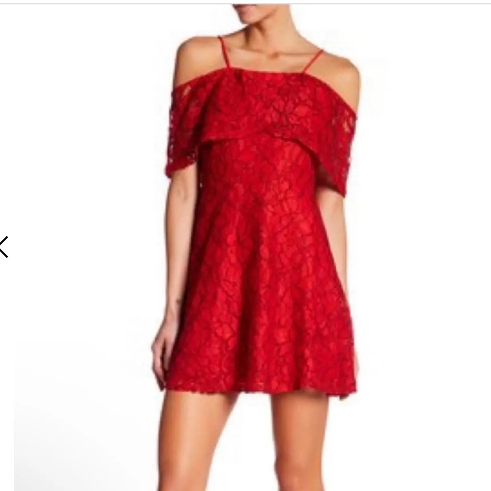 GB Dress~ Elegant Red Lace Off-Shoulder in Red with Black, Size XS, EUC - Picture 16 of 17